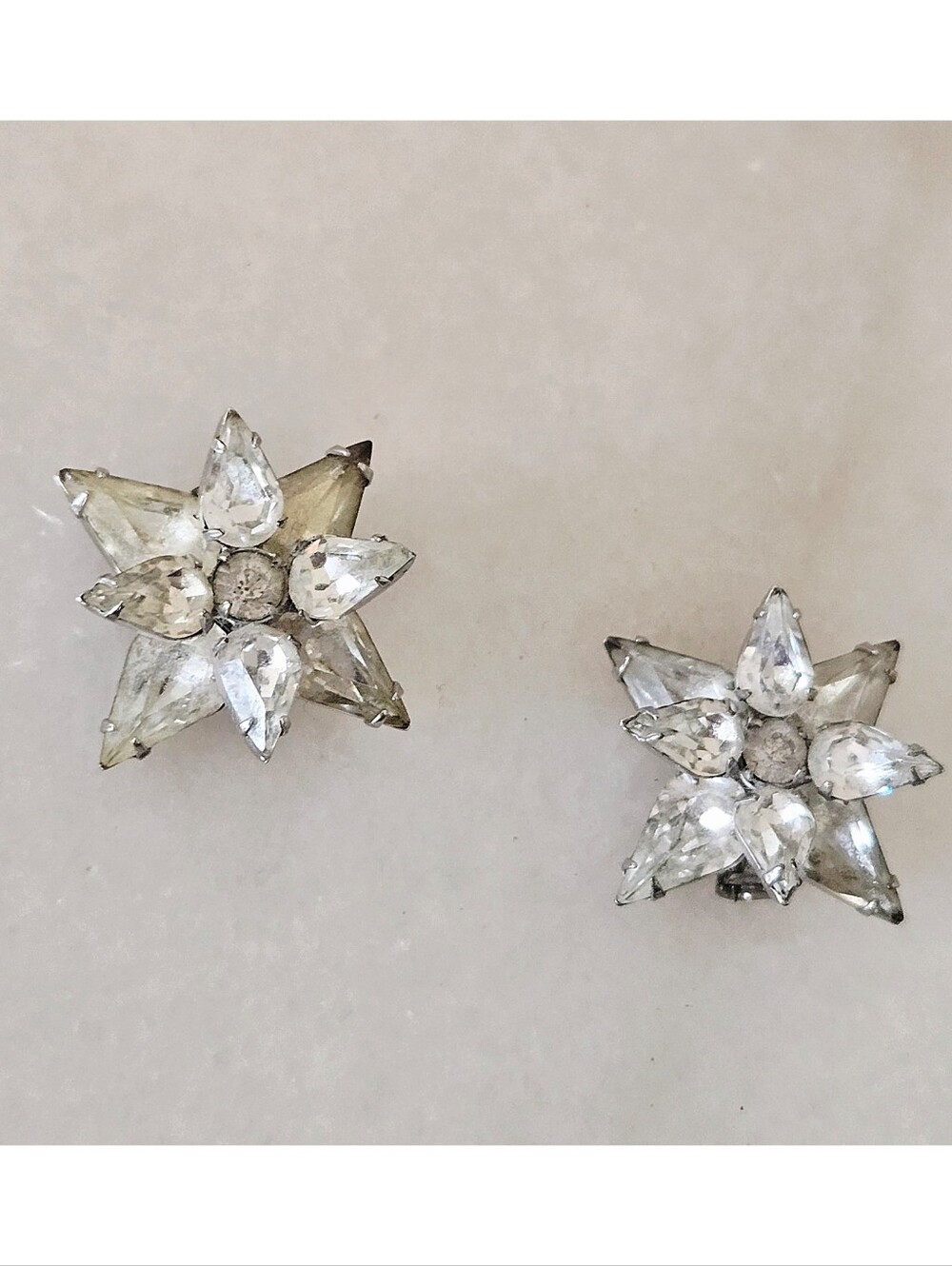 Vtg 50s 60s Matching Pair Of Rhinestone Star Brooch Pins, 1"